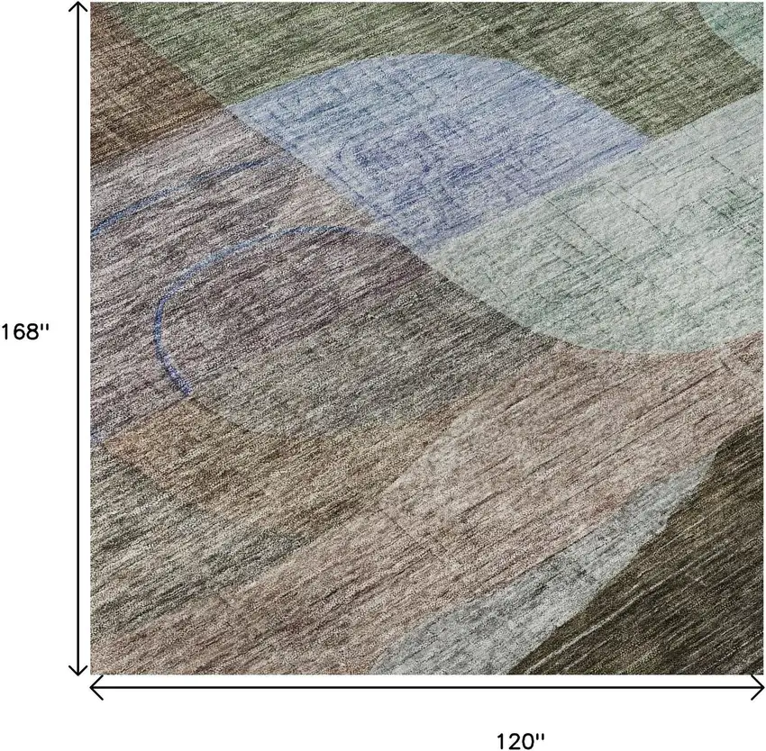 Brown Blue And Green Abstract Geometric Washable Area Rug With UV Protection Photo 9