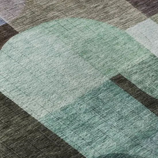 Brown Blue And Green Abstract Geometric Washable Area Rug With UV Protection Photo 9