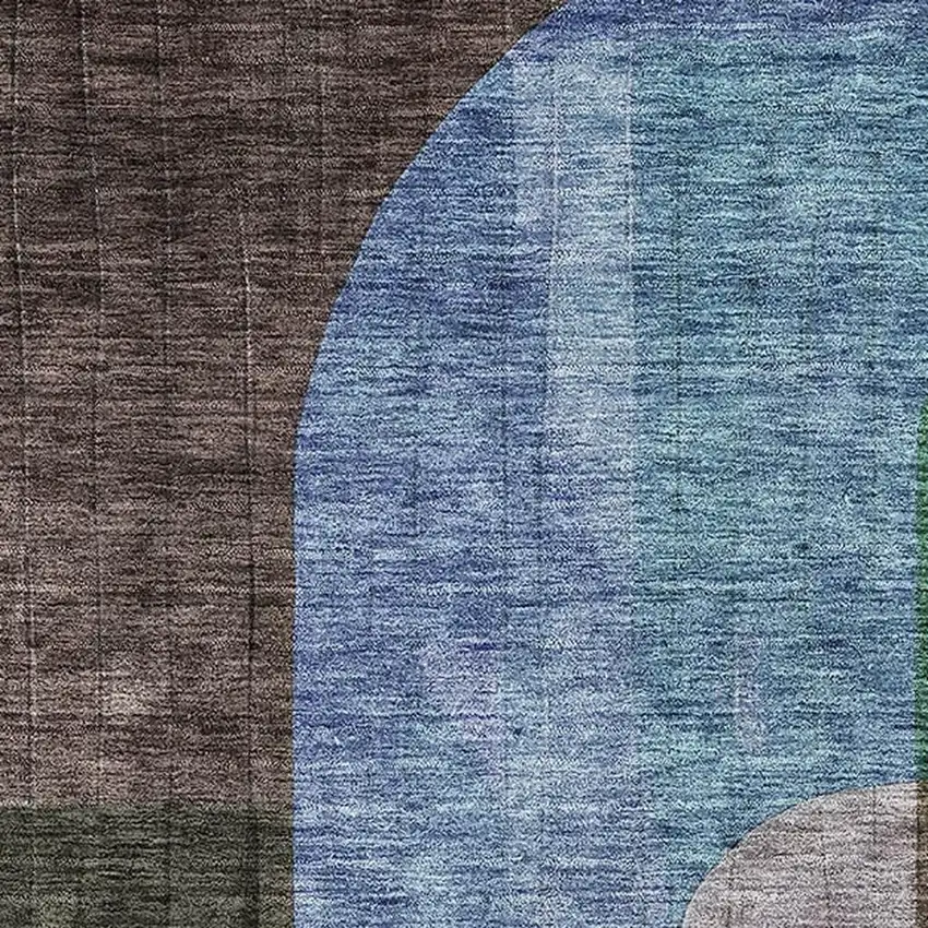 Brown Blue And Green Abstract Geometric Washable Area Rug With UV Protection Photo 2