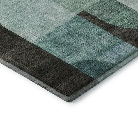 Brown Blue And Green Abstract Geometric Washable Area Rug With UV Protection Photo 7