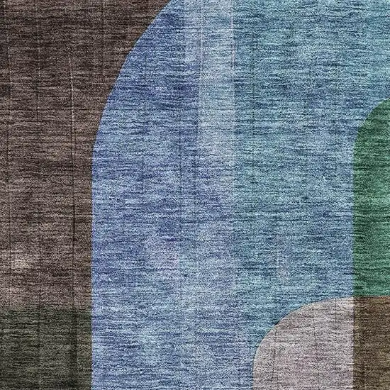 Brown Blue And Green Abstract Geometric Washable Area Rug With UV Protection Photo 2