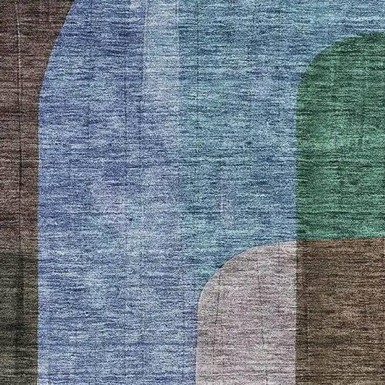 Brown Blue And Green Abstract Geometric Washable Area Rug With UV Protection Photo 2