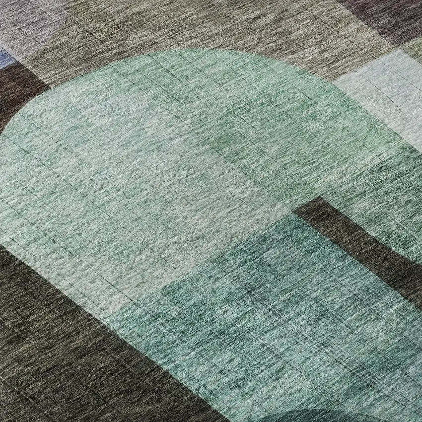 Brown Blue And Green Abstract Geometric Washable Area Rug With UV Protection Photo 8