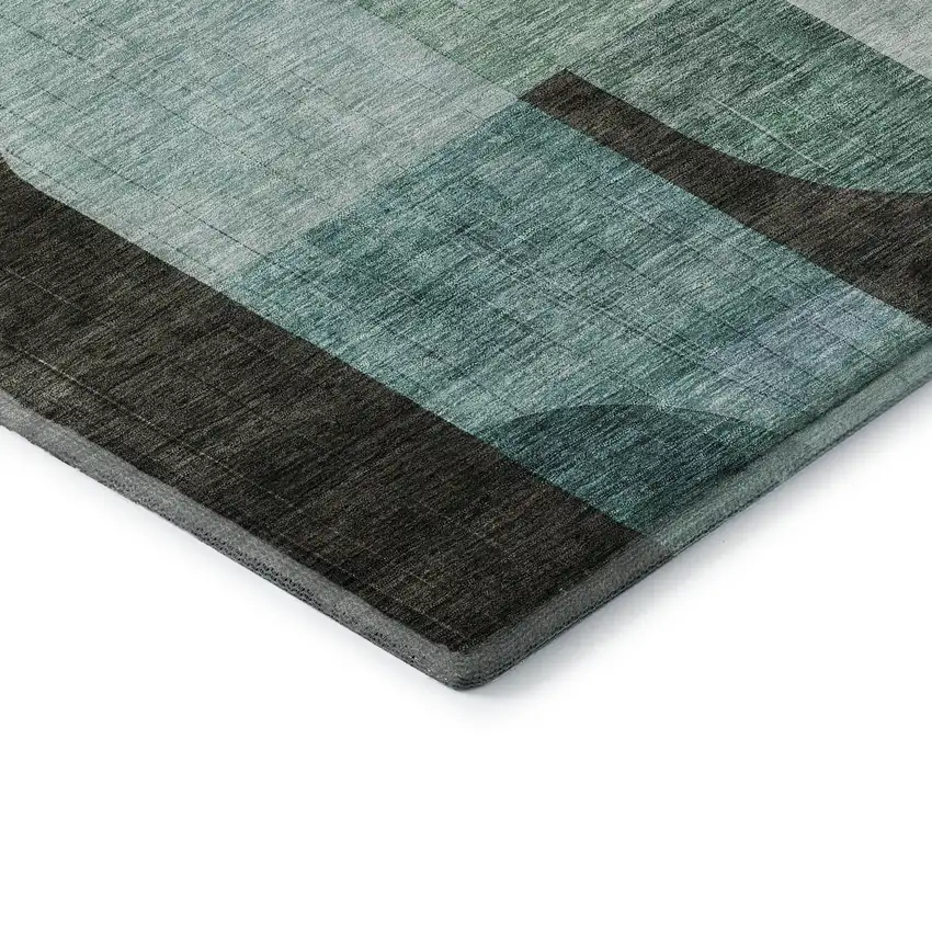 Brown Blue And Green Abstract Geometric Washable Area Rug With UV Protection Photo 6