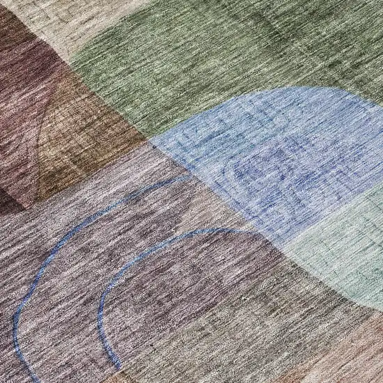 Brown Blue And Green Abstract Washable Indoor Outdoor Area Rug Photo 5
