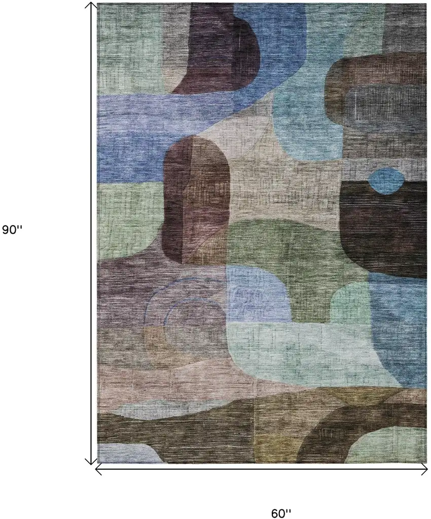 Brown Blue And Green Abstract Washable Indoor Outdoor Area Rug Photo 8