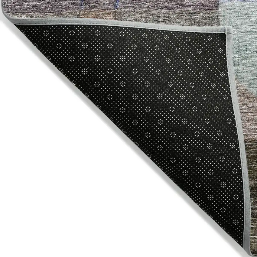 Brown Blue And Green Abstract Washable Indoor Outdoor Area Rug Photo 3