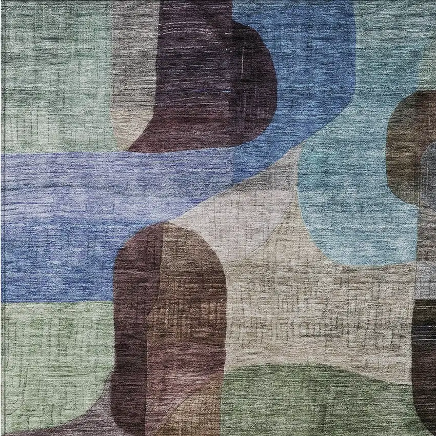 Brown Blue And Green Abstract Washable Indoor Outdoor Area Rug Photo 5