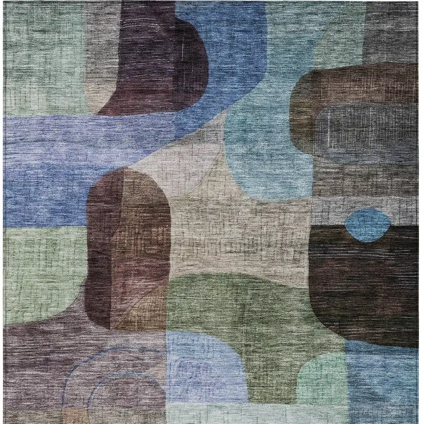 Brown Blue And Green Abstract Washable Indoor Outdoor Area Rug Photo 7