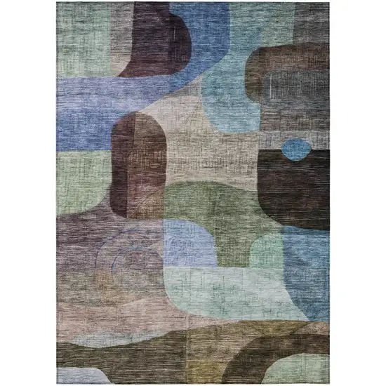 Brown Blue And Green Abstract Washable Indoor Outdoor Area Rug Photo 2