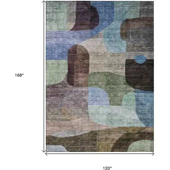 Brown Blue And Green Abstract Washable Indoor Outdoor Area Rug Photo 8