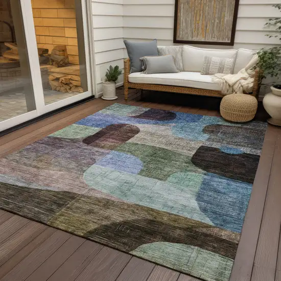 Brown Blue And Green Abstract Washable Indoor Outdoor Area Rug Photo 8