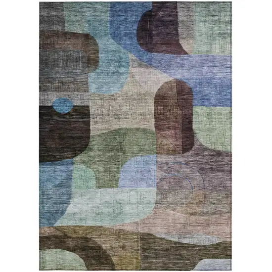 Brown Blue And Green Abstract Washable Indoor Outdoor Area Rug Photo 7