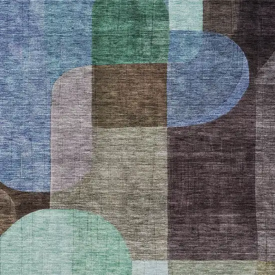 Brown Blue And Green Abstract Washable Indoor Outdoor Area Rug Photo 5