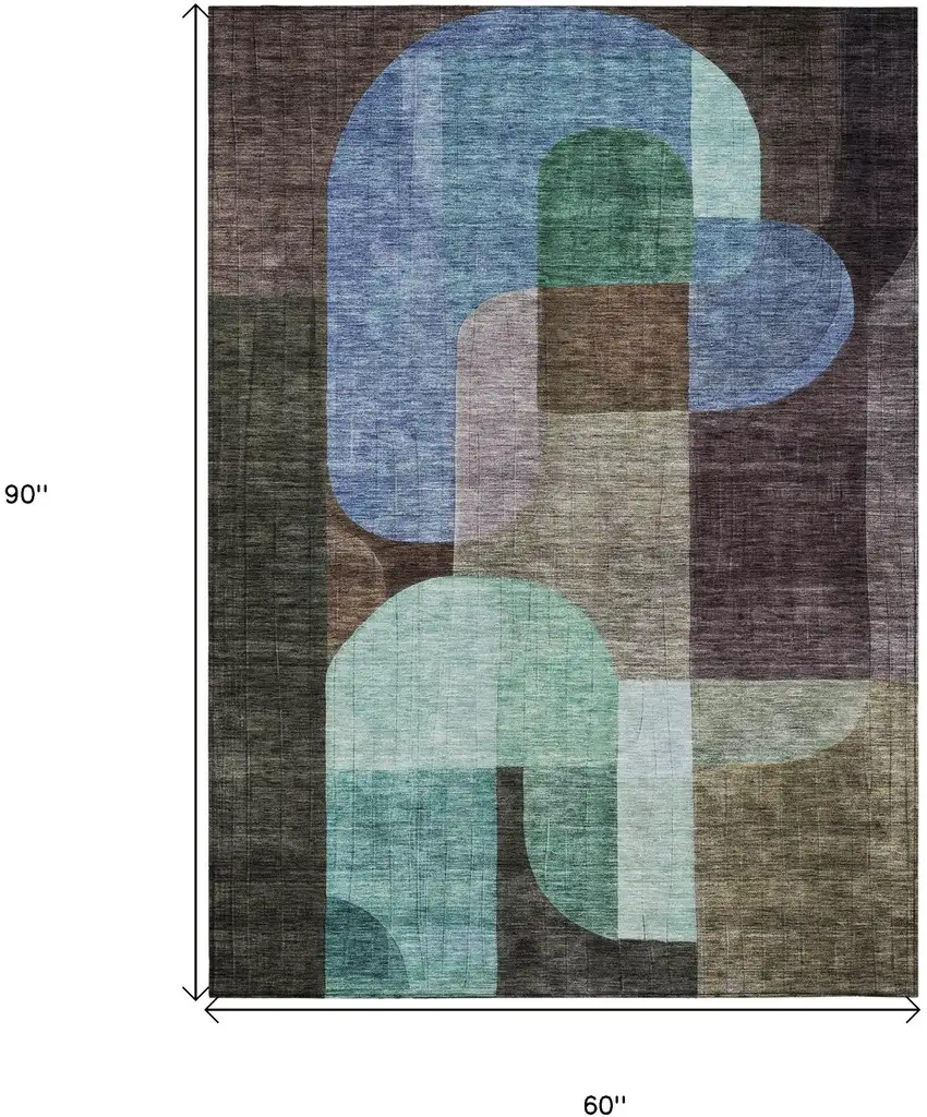 Brown Blue And Green Abstract Washable Indoor Outdoor Area Rug Photo 7