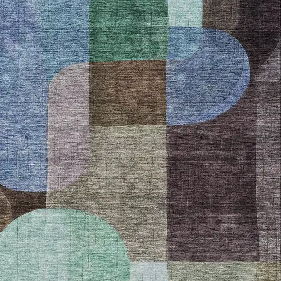 Brown Blue And Green Abstract Washable Indoor Outdoor Area Rug Photo 5