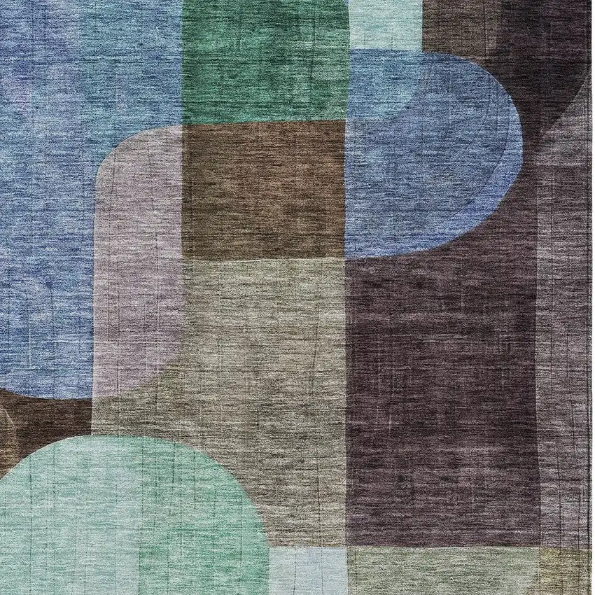 Brown Blue And Green Abstract Washable Indoor Outdoor Area Rug Photo 5