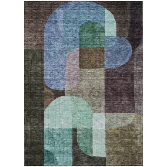 Brown Blue And Green Abstract Washable Indoor Outdoor Area Rug Photo 2