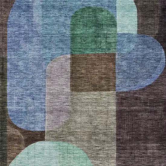 Brown Blue And Green Abstract Washable Indoor Outdoor Area Rug Photo 5