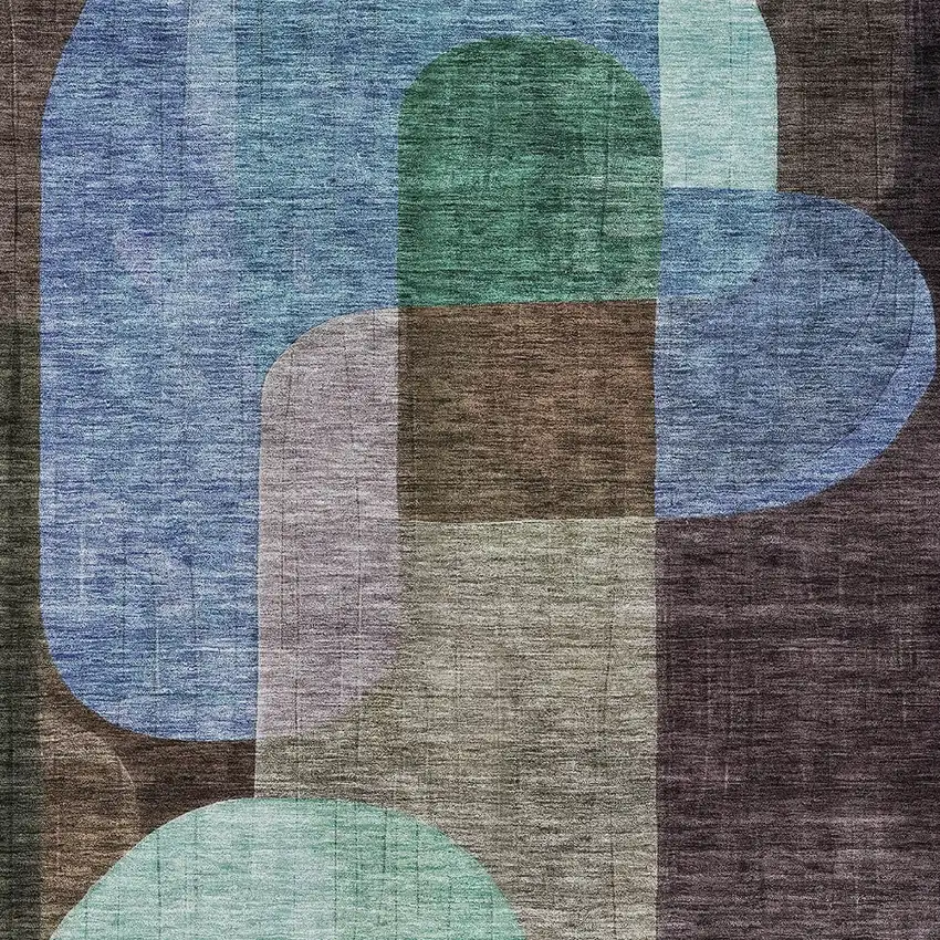 Brown Blue And Green Abstract Washable Indoor Outdoor Area Rug Photo 5