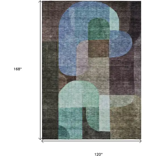 Brown Blue And Green Abstract Washable Indoor Outdoor Area Rug Photo 7