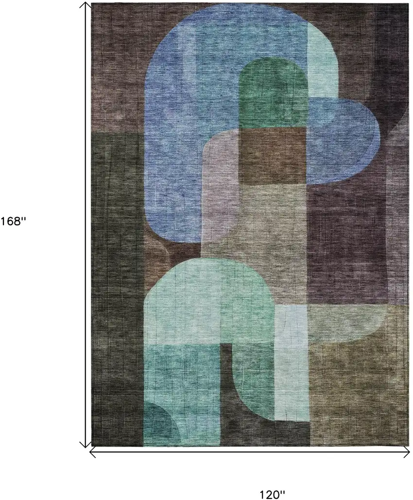 Brown Blue And Green Abstract Washable Indoor Outdoor Area Rug Photo 7