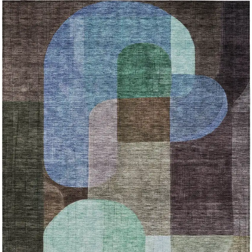 Brown Blue And Green Abstract Washable Indoor Outdoor Area Rug Photo 6