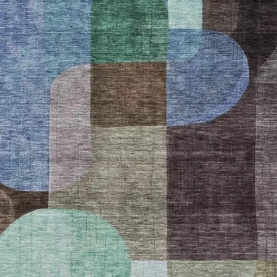 Brown Blue And Green Abstract Washable Indoor Outdoor Area Rug Photo 5