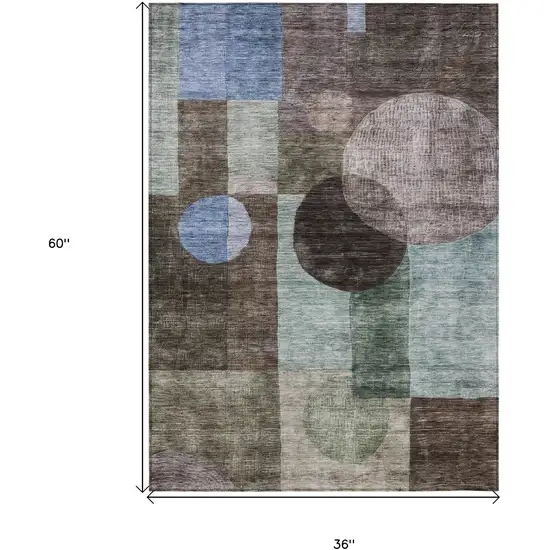 Brown Blue And Green Geometric Washable Indoor Outdoor Area Rug Photo 8