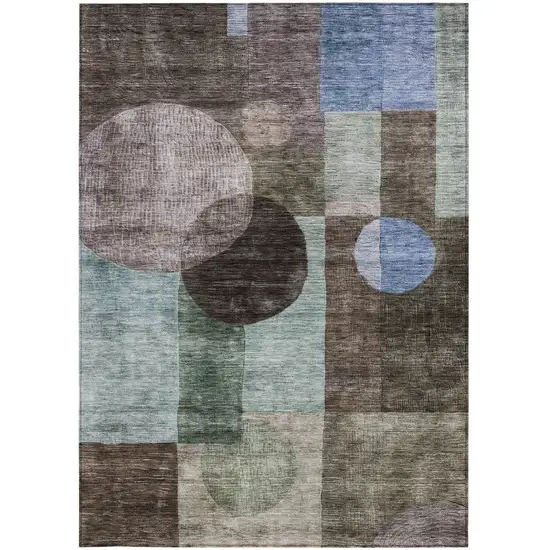 Brown Blue And Green Geometric Washable Indoor Outdoor Area Rug Photo 7