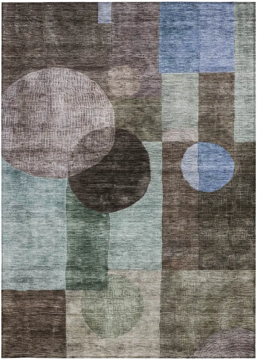 Brown Blue And Green Geometric Washable Indoor Outdoor Area Rug Photo 7