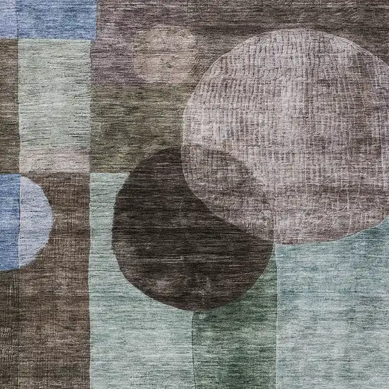 Brown Blue And Green Geometric Washable Indoor Outdoor Area Rug Photo 6