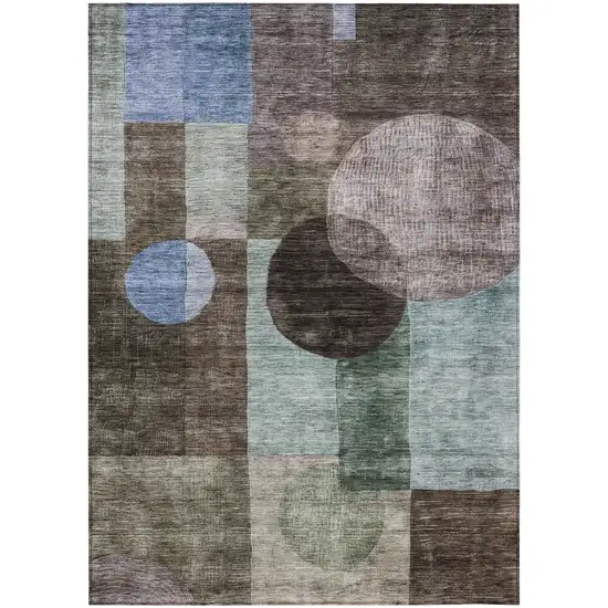 Brown Blue And Green Geometric Washable Indoor Outdoor Area Rug Photo 2