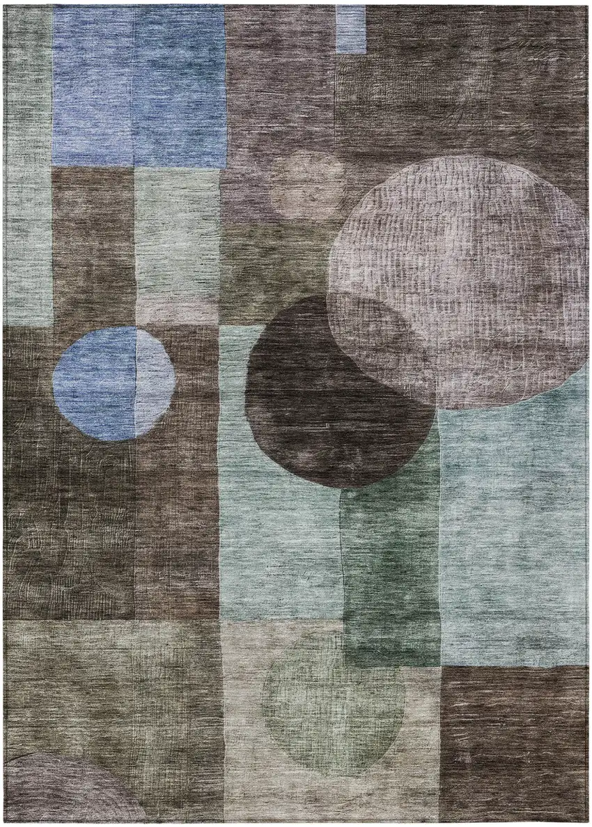 Brown Blue And Green Geometric Washable Indoor Outdoor Area Rug Photo 2