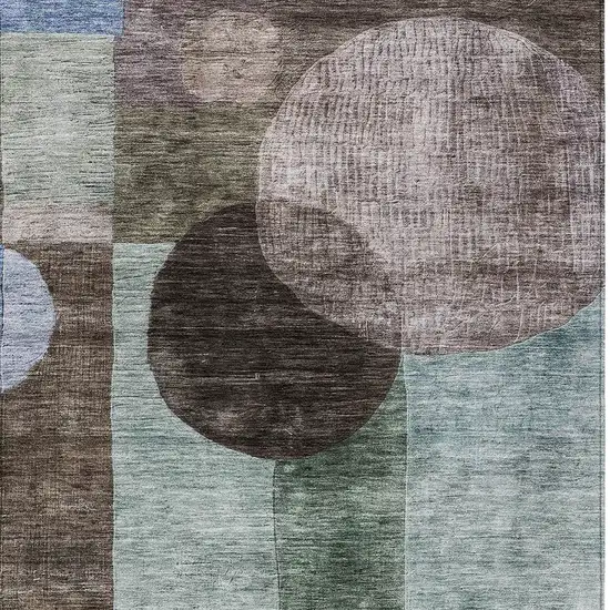 Brown Blue And Green Geometric Washable Indoor Outdoor Area Rug Photo 6