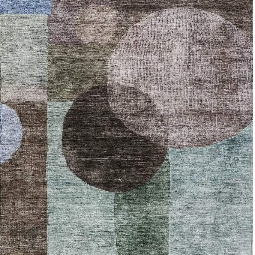 Brown Blue And Green Geometric Washable Indoor Outdoor Area Rug Photo 6
