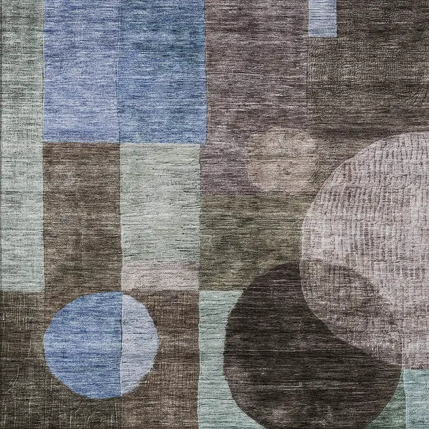 Brown Blue And Green Geometric Washable Indoor Outdoor Area Rug Photo 6