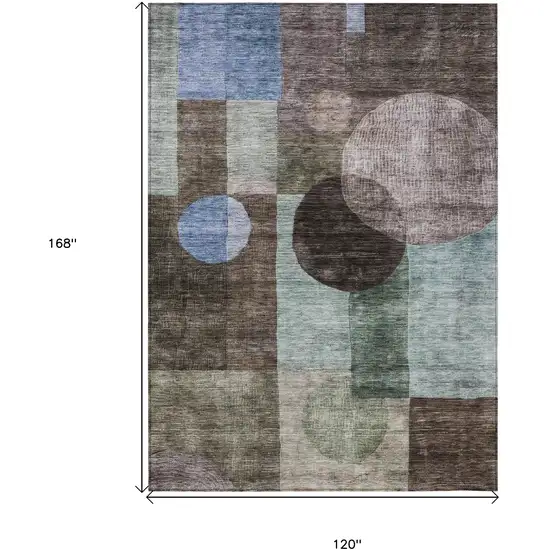 Brown Blue And Green Geometric Washable Indoor Outdoor Area Rug Photo 8