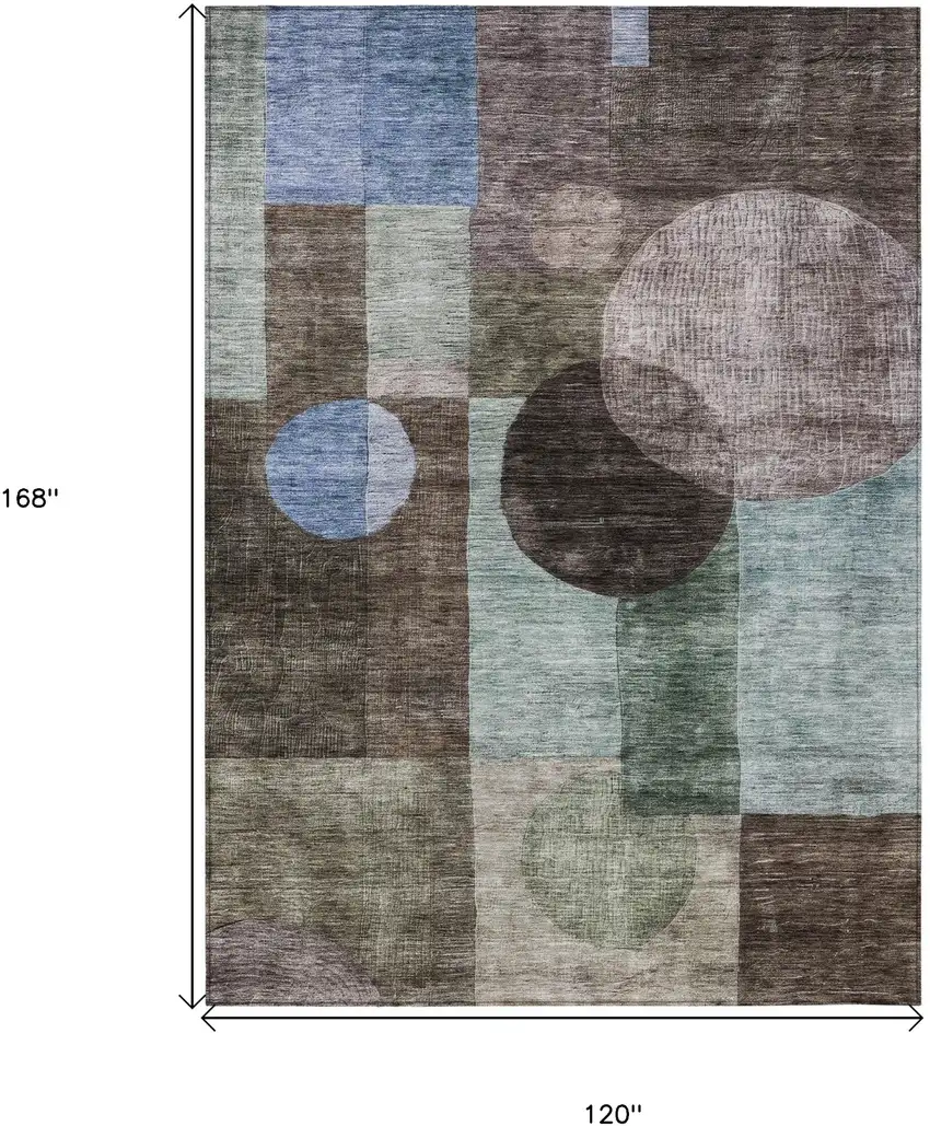 Brown Blue And Green Geometric Washable Indoor Outdoor Area Rug Photo 8