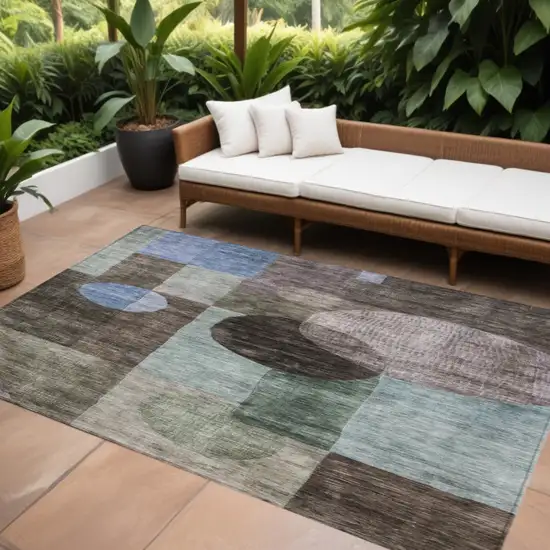 Brown Blue And Green Geometric Washable Indoor Outdoor Area Rug Photo 1