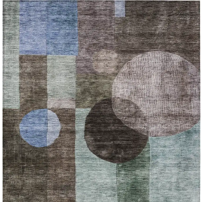 Brown Blue And Green Geometric Washable Indoor Outdoor Area Rug Photo 7