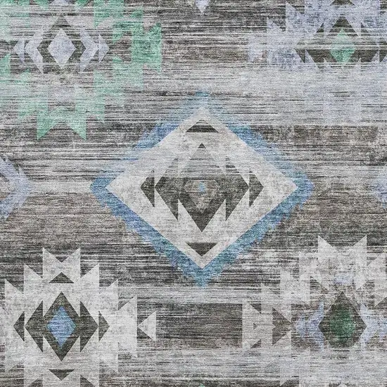 Brown Blue And Green Southwestern Washable Area Rug With UV Protection Photo 3