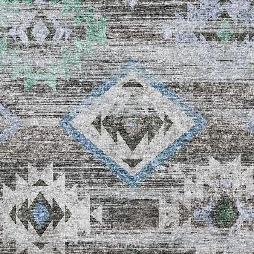 Brown Blue And Green Southwestern Washable Area Rug With UV Protection Photo 3
