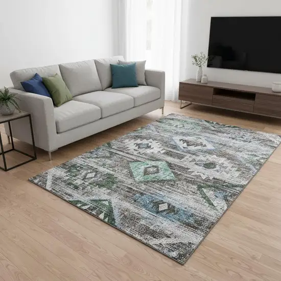 Brown Blue And Green Southwestern Washable Area Rug With UV Protection Photo 2