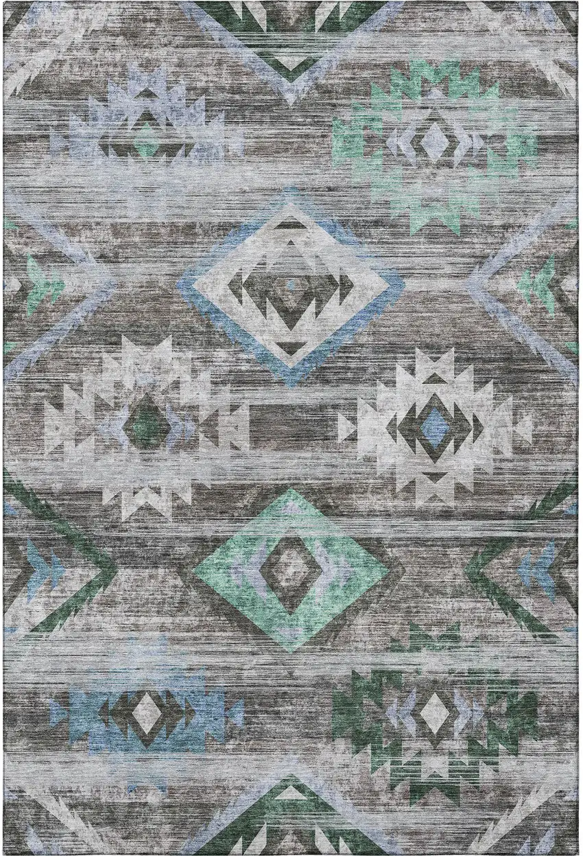 Brown Blue And Green Southwestern Washable Area Rug With UV Protection Photo 4