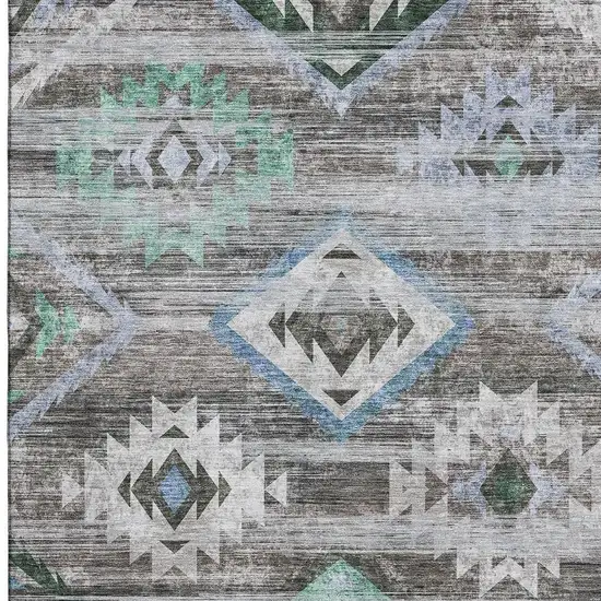 Brown Blue And Green Southwestern Washable Area Rug With UV Protection Photo 3