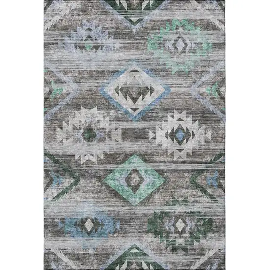 Brown Blue And Green Southwestern Washable Area Rug With UV Protection Photo 4