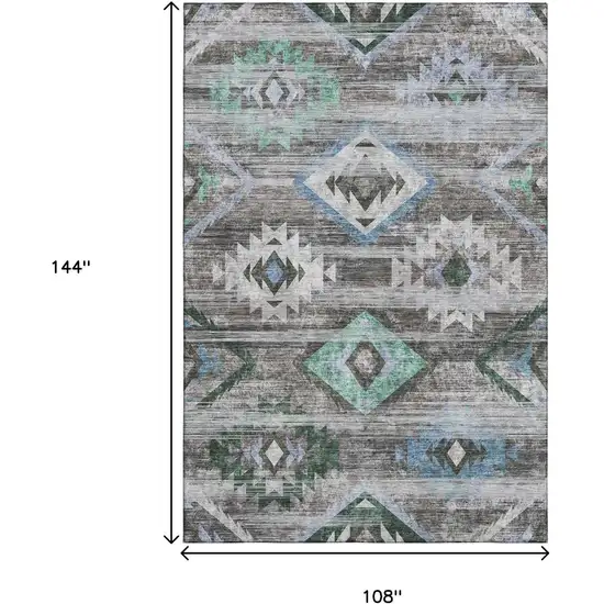 Brown Blue And Green Southwestern Washable Area Rug With UV Protection Photo 3