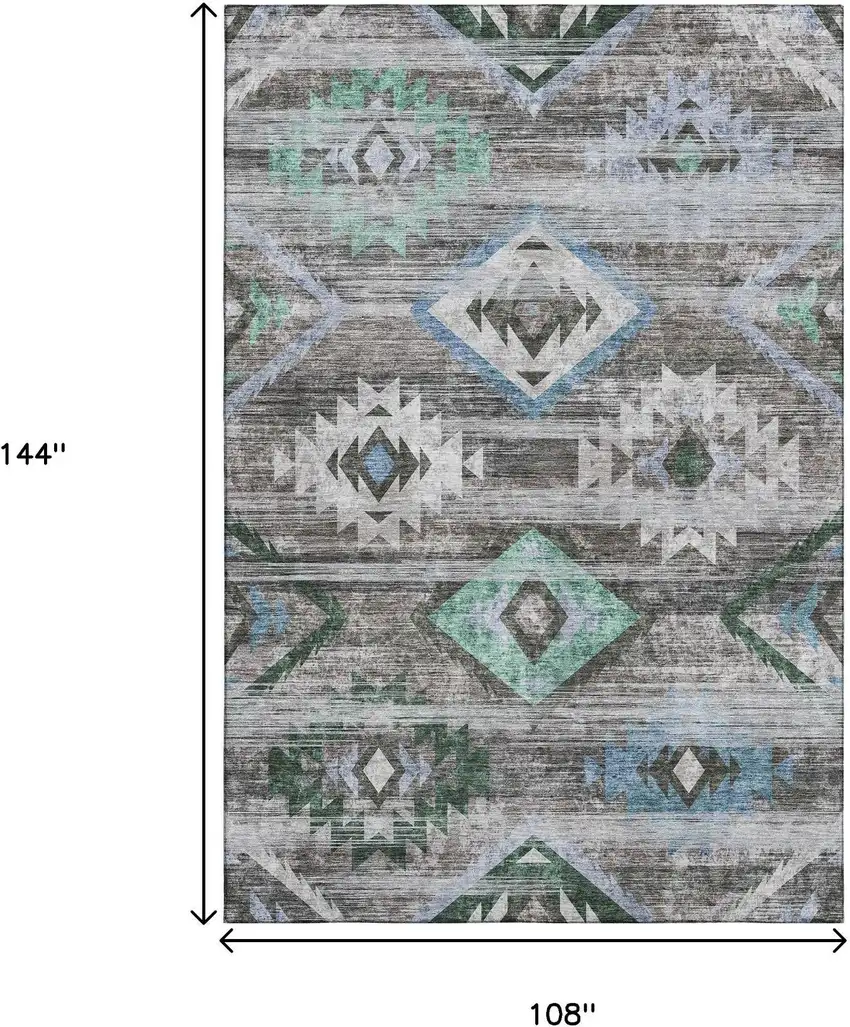 Brown Blue And Green Southwestern Washable Area Rug With UV Protection Photo 3