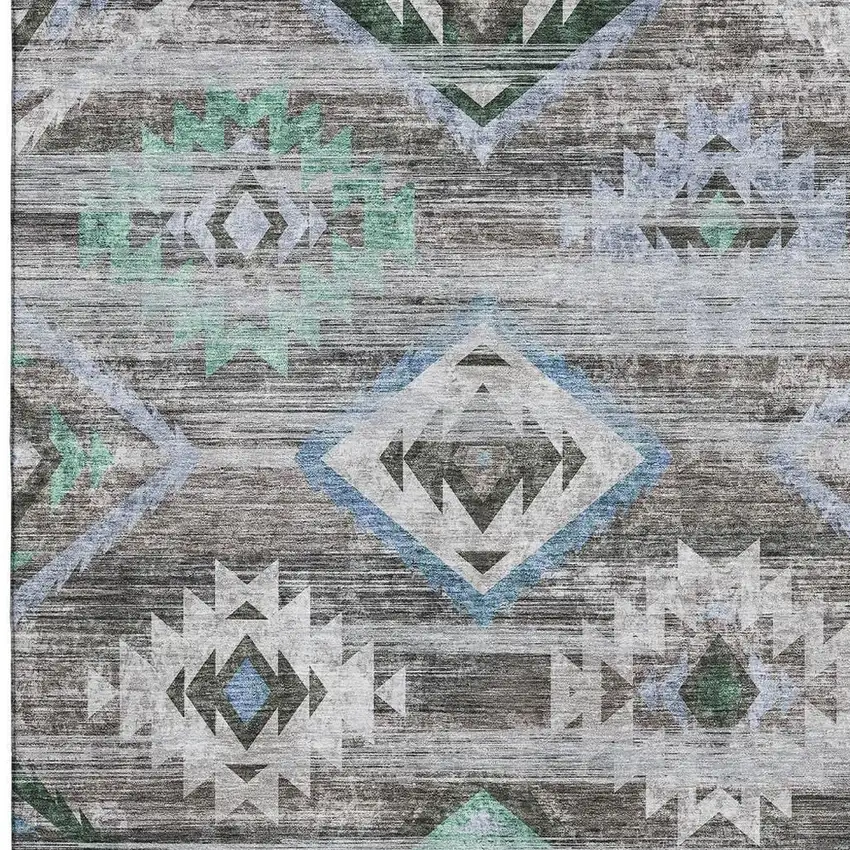 Brown Blue And Green Southwestern Washable Area Rug With UV Protection Photo 3